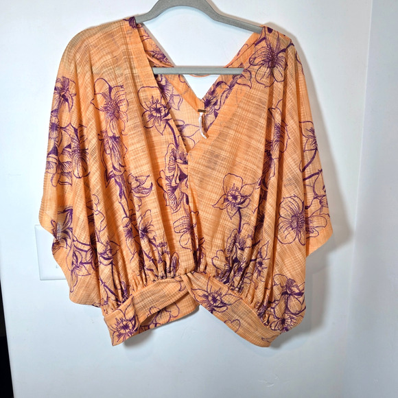 Free People Tops - Free People One Dance Coral Floral Bohemian Crop Top Deep V Size L